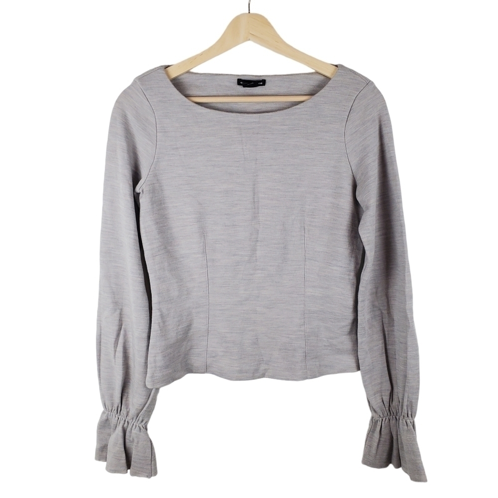 Club Monaco Fitted Wool Sweatshirt Medium Cropped Bell‎ Sleeve Spacedye gray